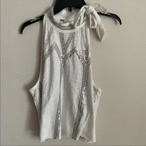 Free People White Glitter City Tank Top NWOT